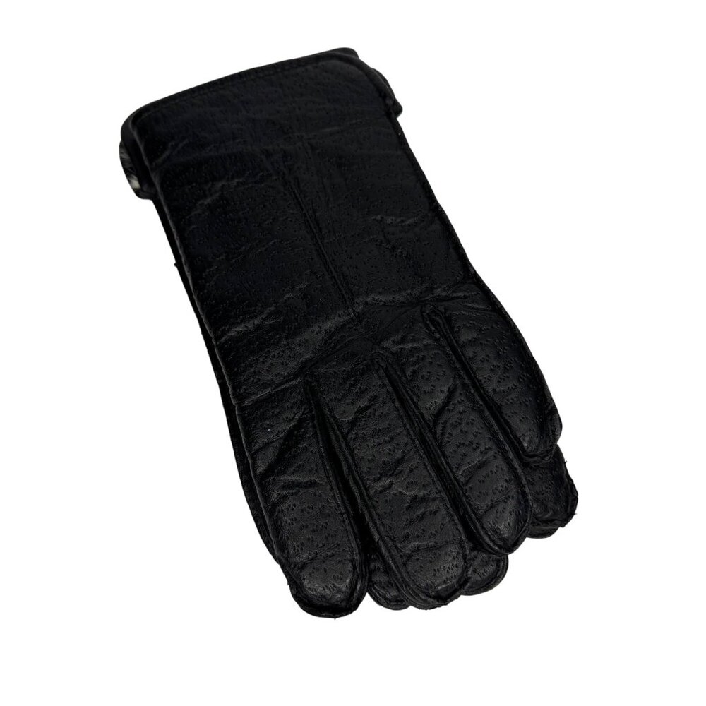 Vintage‎ Mens Large Sears Black Leather Gloves with Faux Fur Lining - 2 Lengths